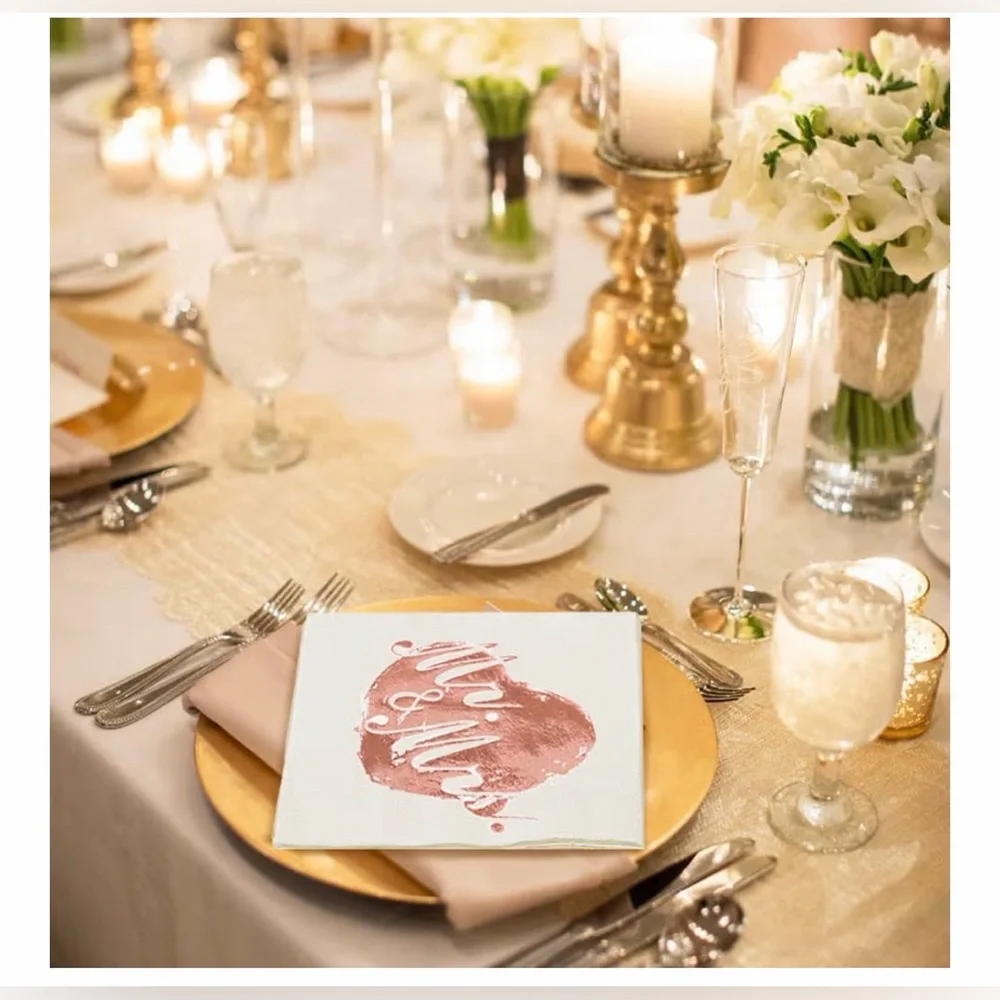 NEW 5x5 Inch Napkin Pack - 100 Disposable Wedding or Dessert 3 Ply Rose Gold